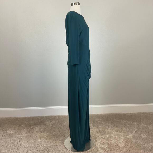 XSCAPE Long Sleeve Column Evening Gown Green Size 12 Thigh Slit Formal Dress - Picture 4 of 14